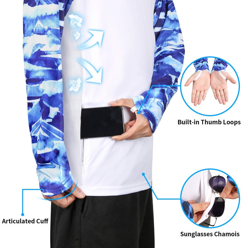 Palmyth Fishing Shirt for Men Long Sleeve Sun Protection UV UPF 50+ T-Shirts with Pocket (Largemouth bass/Flag, X-Large) - Image 3